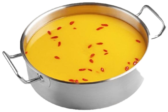 Sour & Spicy Broth in a stainless steel pot